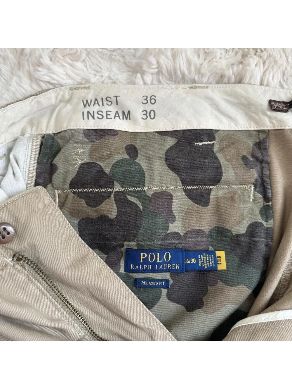 Polo Ralph Lauren Distressed Patchwork Paint Splatter Chino Pants Tan 36x30